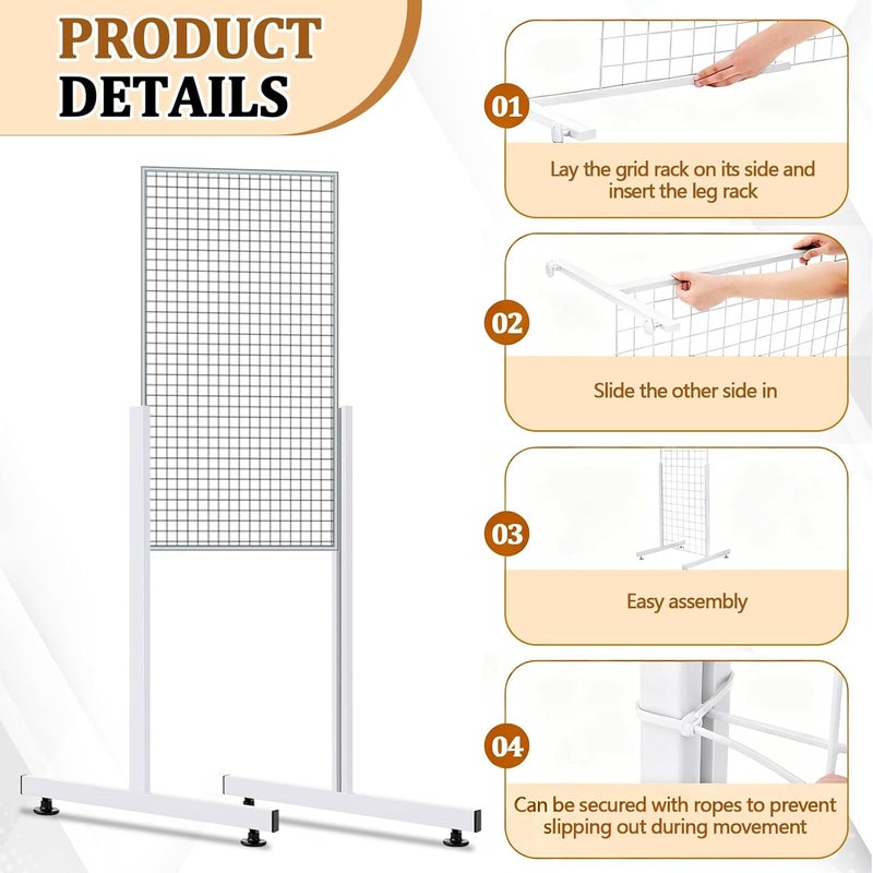 Yaocom Set of 2 Pairs Slide-on Grid Legs T Base Rectangular Tube T-Shape Grid Wall Panel Legs, No Hardware Needed(White,17.7 x 24 Inch) - Image 3